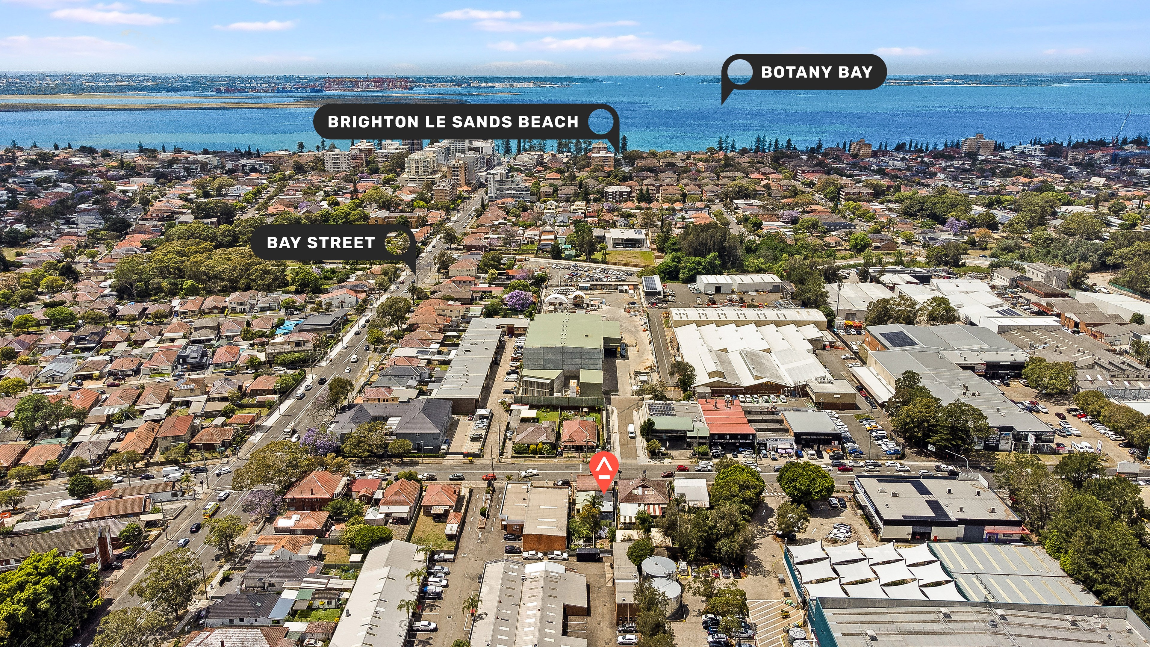 Aerial view of St George suburbs near Botany Bay, Sydney