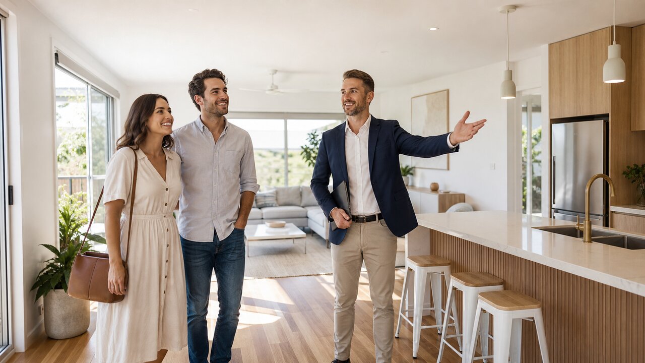 Agent showing property to buyers
