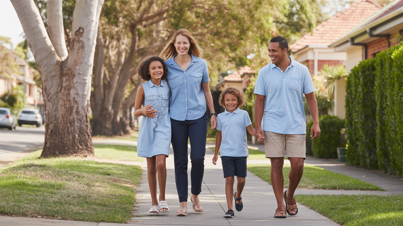 Family walking in Banksia suburb