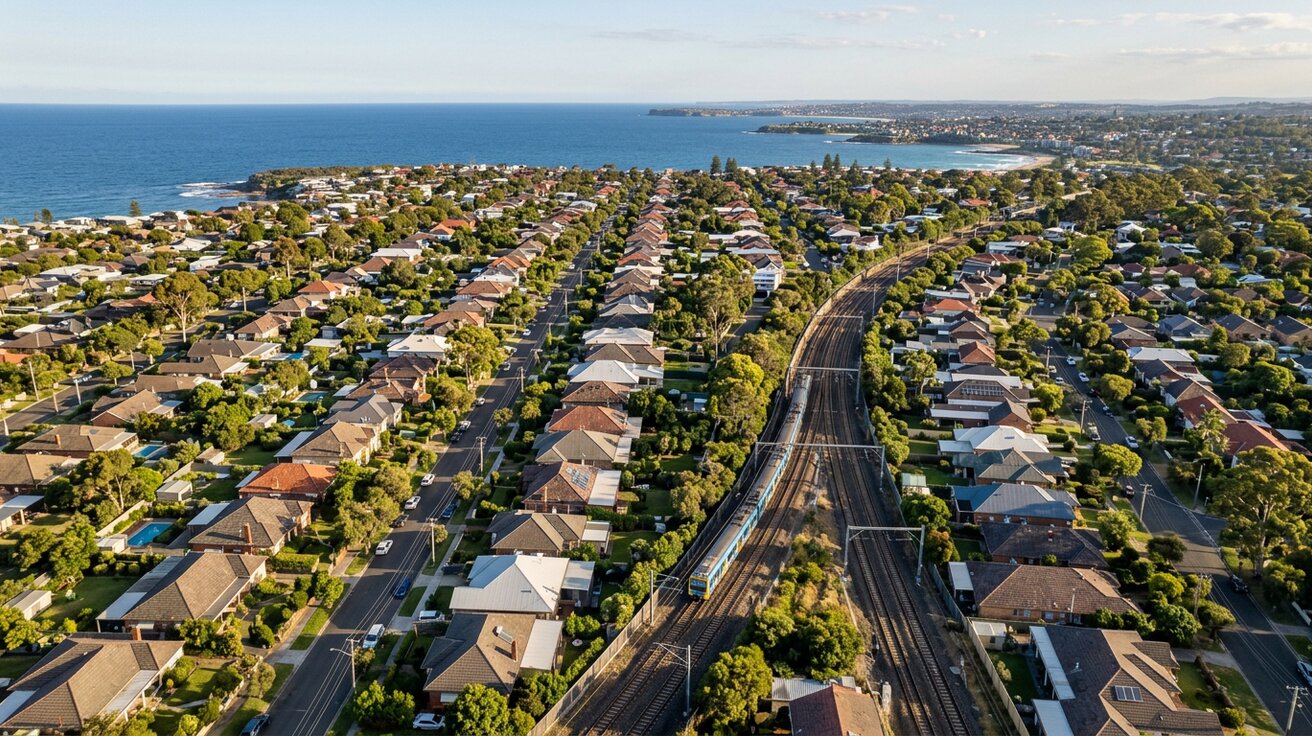 Aerial view of Sydney St George suburban houses