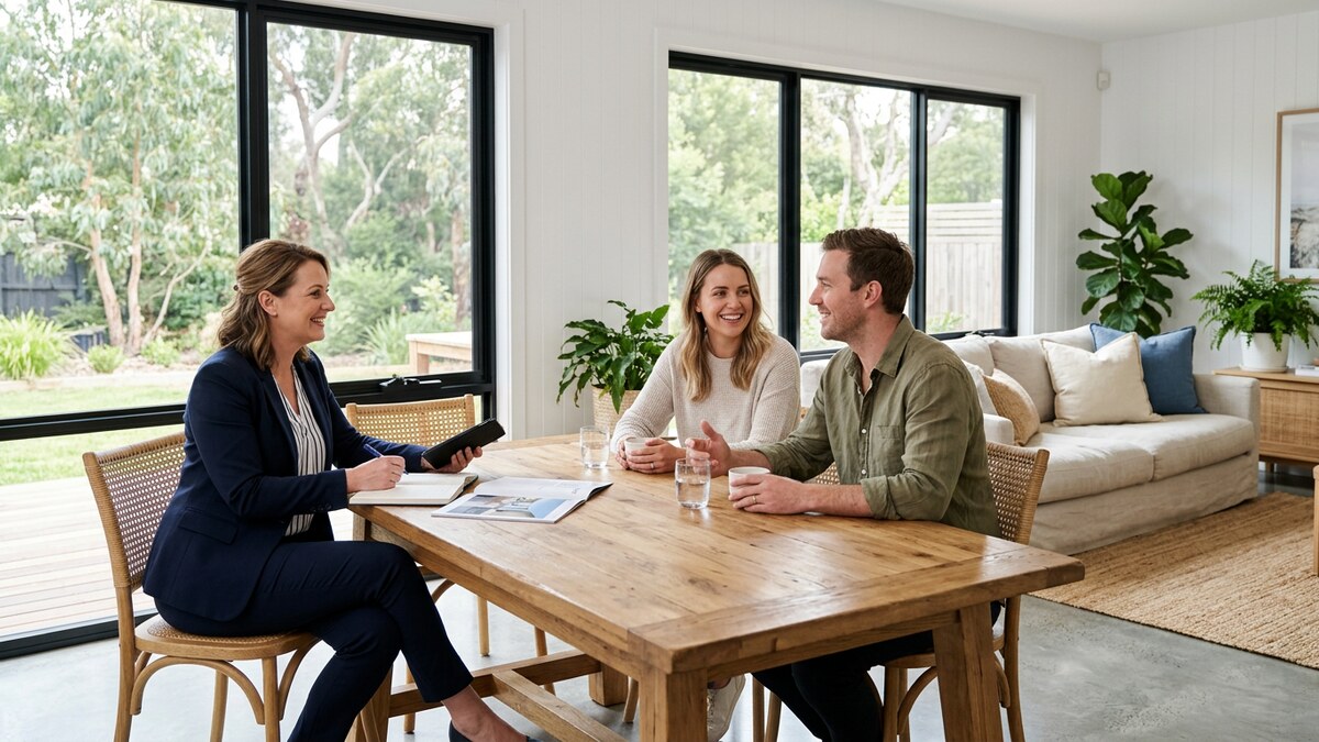 Real estate agent consulting with property buyers