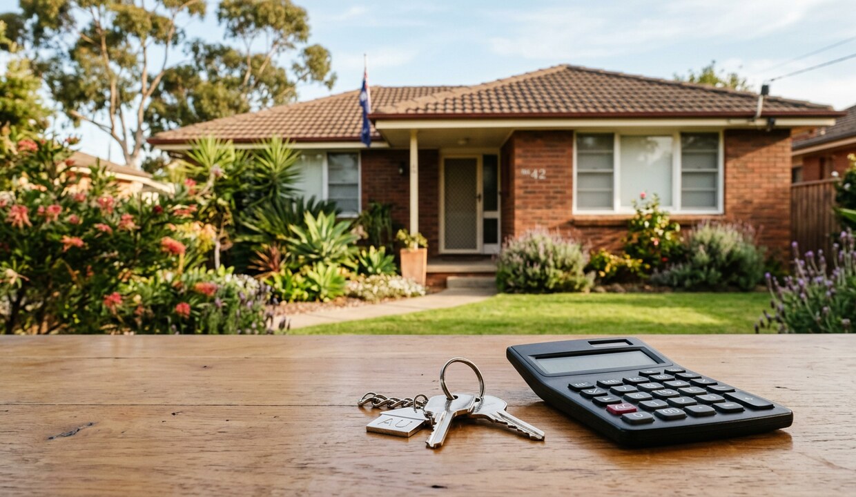Family reviewing mortgage documents with calculator