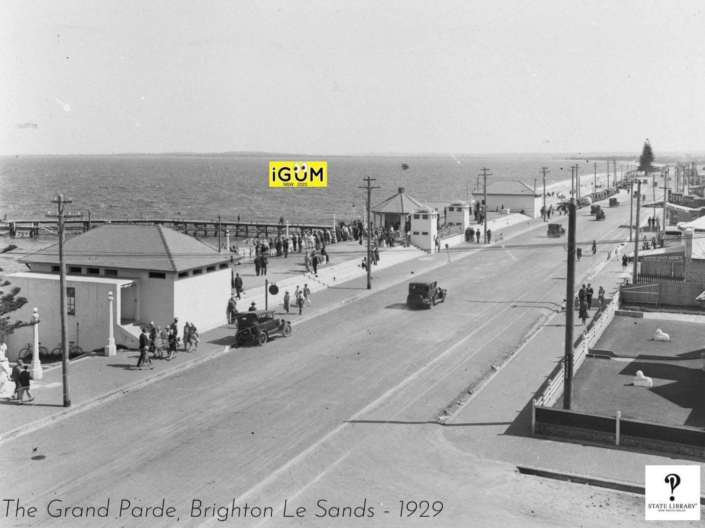The Grand Parade Brighton-Le-Sands 1929 - showing the original beachfront promenade with vintage cars