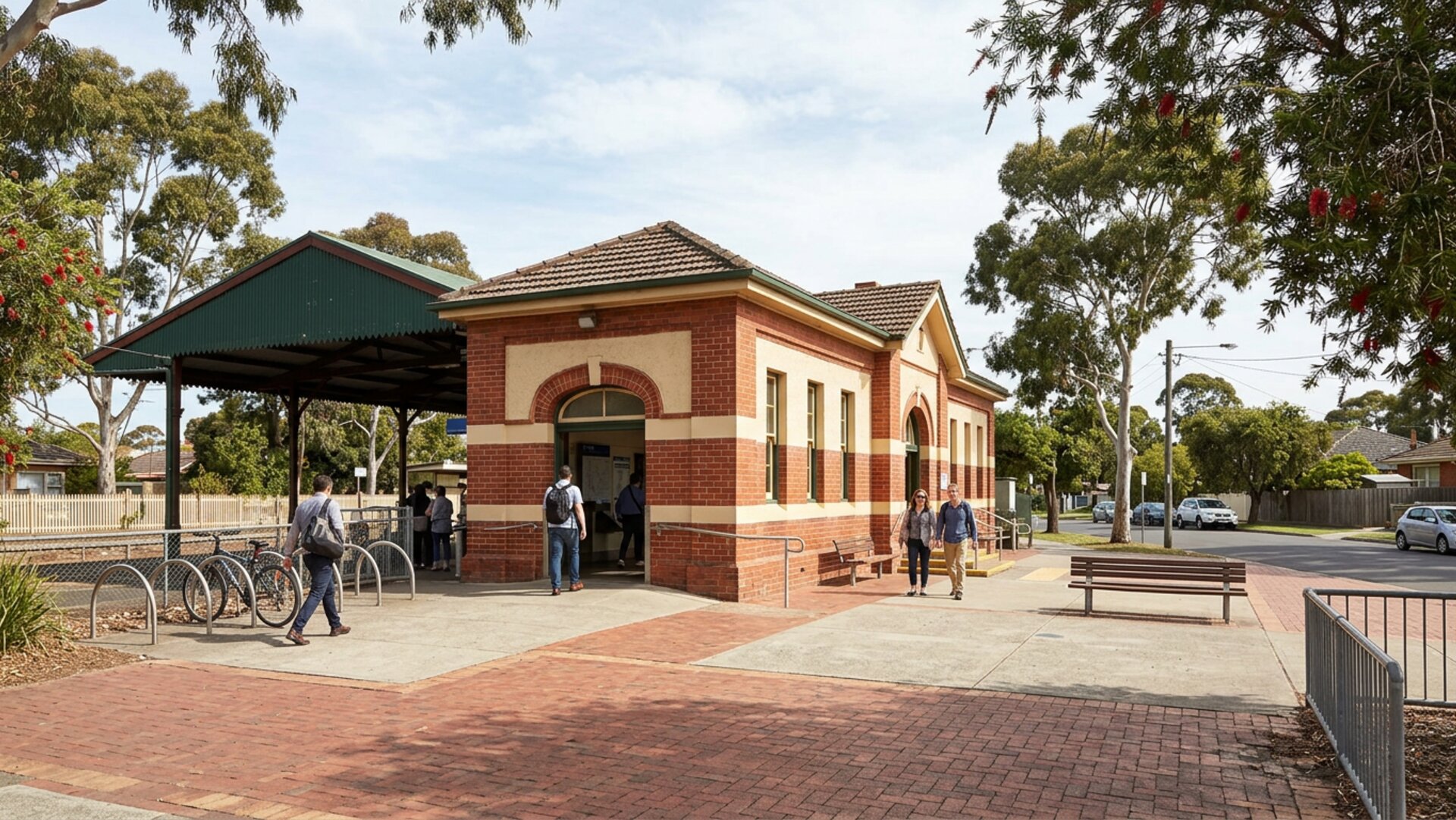 Rockdale Railway Station exterior with T4 and T8 train lines, Railway Parade Rockdale NSW 2216